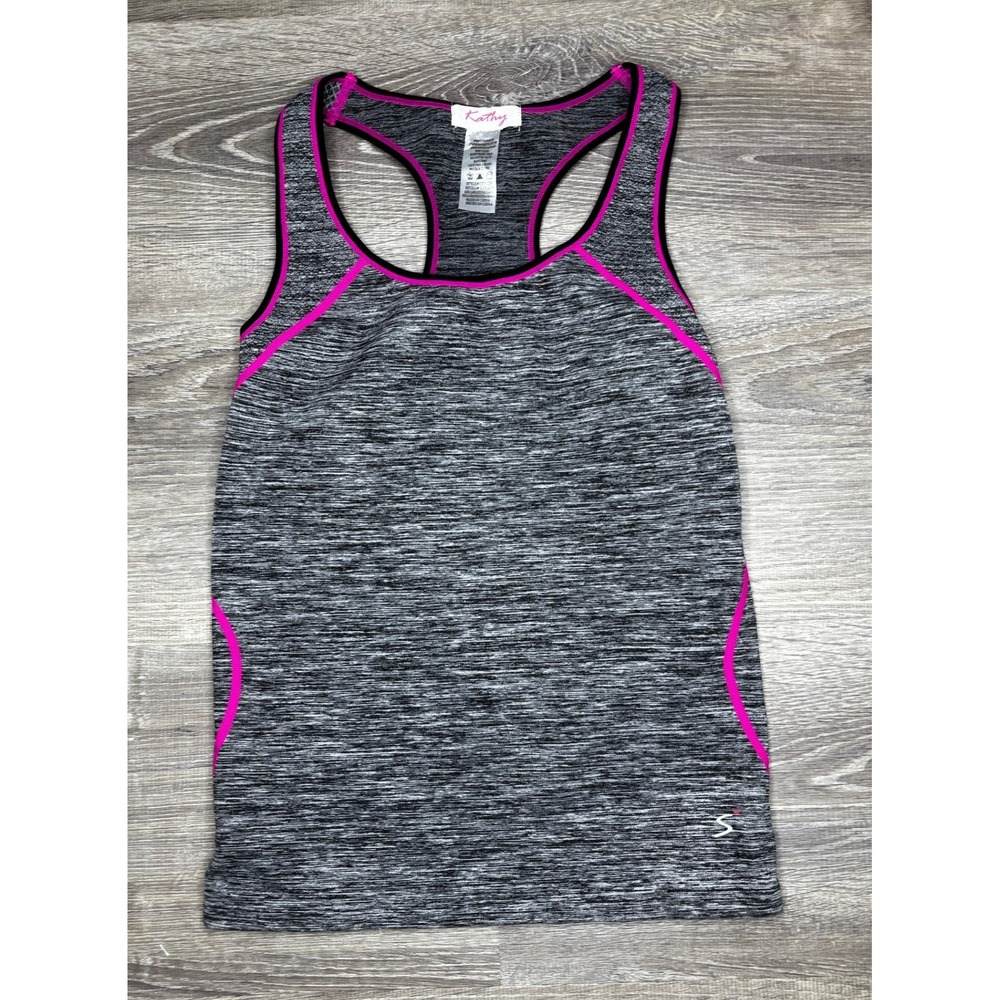 Kathy Racerback Active‎ Tank Top Gray Pink Black Yoga Gym Athleisure Small
